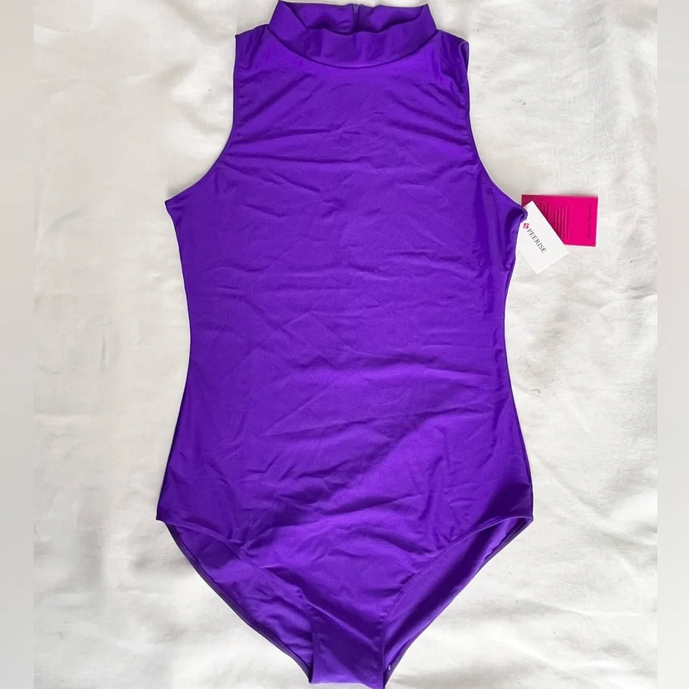 Speerise Womens Mock Neck purple Sleeveless Spandex Leotard XXL - Picture 3 of 6